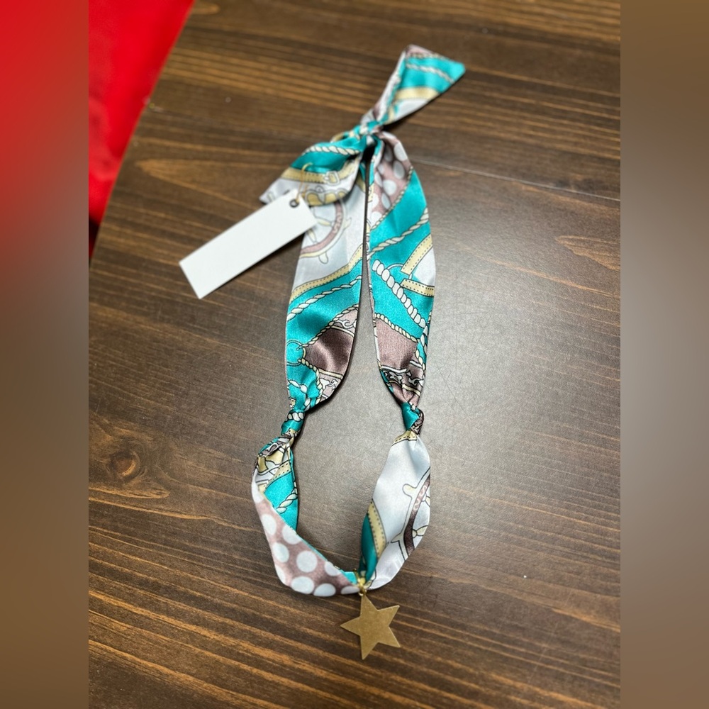 Elegant Teal and gray Silk Scarf charm necklace